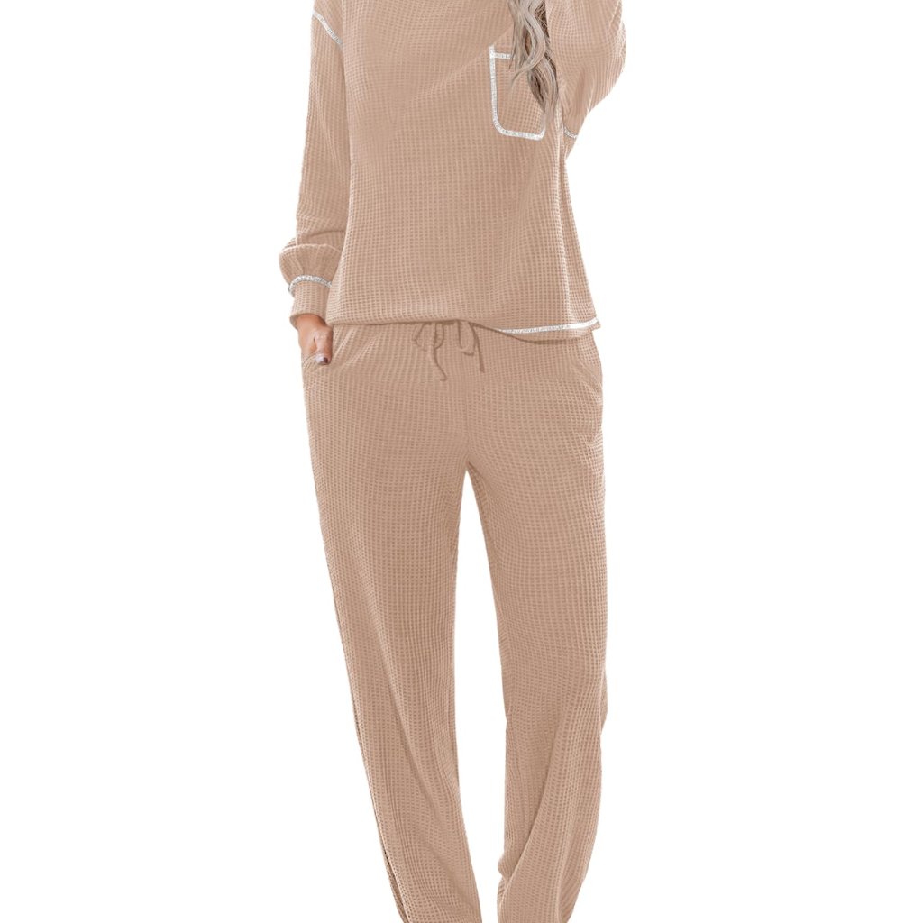 Waffle Knit Pajama Set Long Sleeve Lounge Sleepwear S-Xxl Cozy